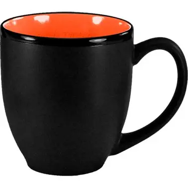 International Top-Tier Tableware Hilo Stoneware Orange /Jet Black Matte out Bistro Cup (15oz), Orange /Black Matte out, Qu...