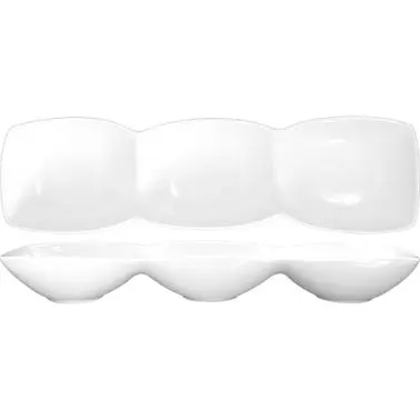 International Unique Tableware Porcelain Triple Oval-Bowls 18-1/2" (11oz), Bright White, Quantity: 12 pieces, FA3-185...