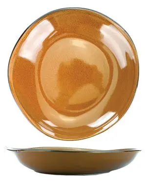 International Upgraded Tableware Luna Stoneware Terracotta Pasta/Rim Soup Bowl (20oz), Terracotta Black Trim and Speckles,...