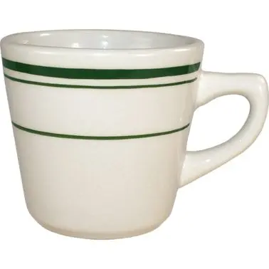 International Weatherproof Tableware Verona Stoneware Green Tall Cup (7oz), American Bright White Green Band, Quantity: 36...