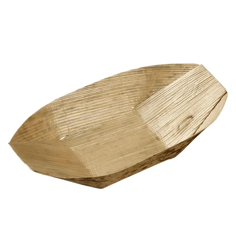Solia Bamboo Leaf 7.9 x 4.9 x 2.0" Boat Dish, Case 1000 Quantity, VO13012c