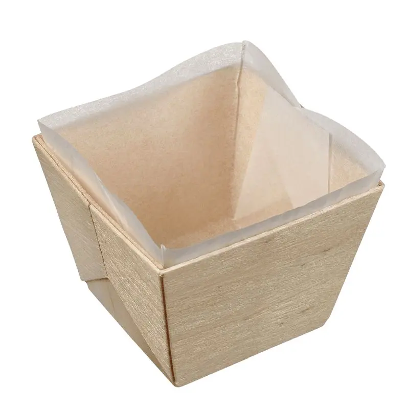 Solia Jumbo Square Wooden Punnet Baking Paper 70x70x55mm, 2.8" x 2.8" x 2.2", Case 200 Pcs, WA00013c