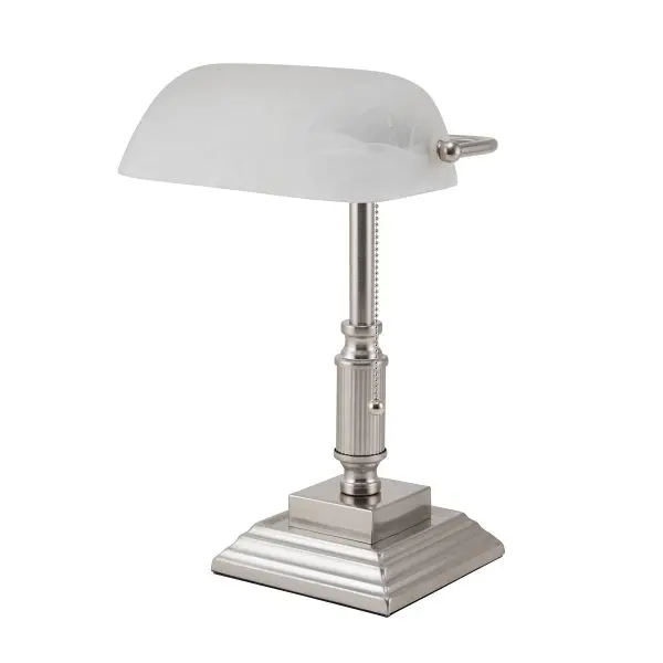 V-LIGHT 14.8 inch Brushed Black Nickel LED Bankers Lamp Frosted Shade, 8VS688029BN
