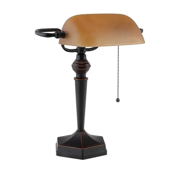 V-LIGHT Antique Bronze CFL Bankers Lamp Amber Shade, CFL Bulb, CAVS91045BRZ