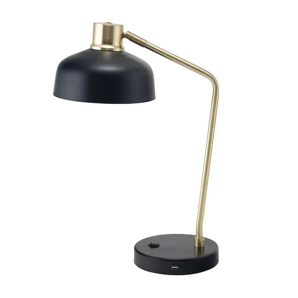 V-LIGHT Classic 20 inch Black and Gold Adjustable LED Lamp USB Port, SV210815HB
