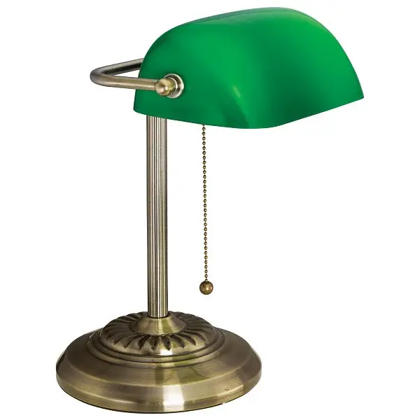 V-LIGHT Distinctive 13.5 inch Antique Bronze LED Bankers Lamp Green Shade, 9B101AB