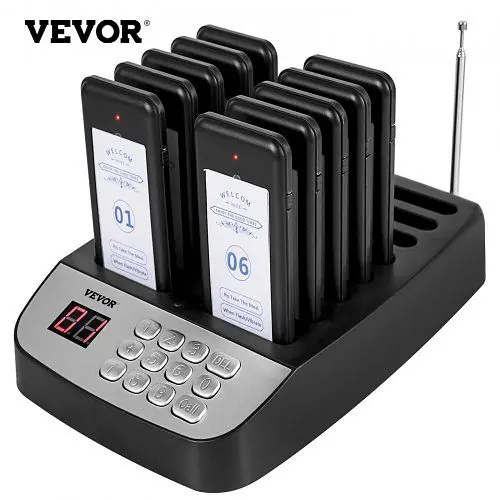 VEVOR Chemical-Resistant Restaurant Pager Paging System 10 Coasters Wireless Pagers Restaurants, 98 Channels, QCQFX16KC10Z...