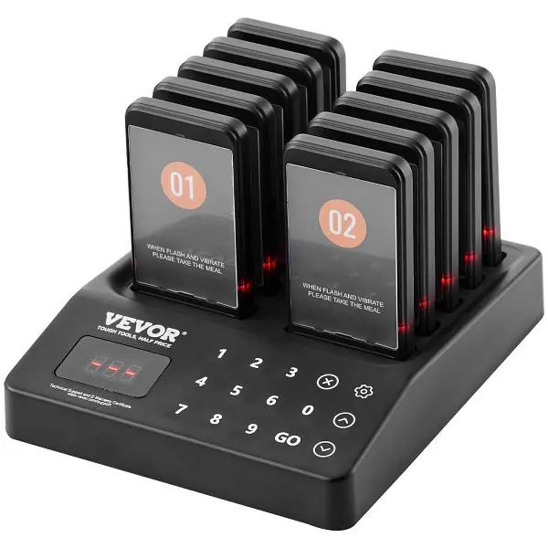 VEVOR Compact Restaurant Pager System, Wireless 400m Long Range Lineup Waiting Queue Indicational, 10 Buzzers, DCPQCQFX10H...