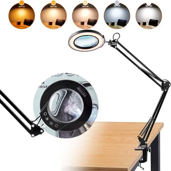 VEVOR Magnifying Glass Light and Stand, 5X Magnifying Lamp, 4.3" Glass Lens, YGFDDWDZBCMAJ30LAV9
