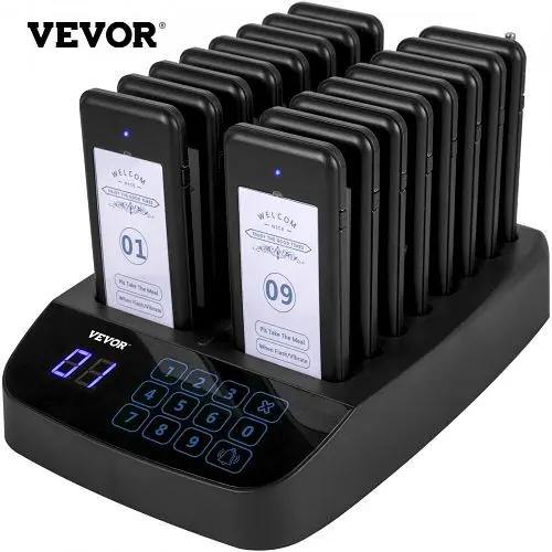 VEVOR Restaurant Pager Paging System 16 Coasters Wireless Pagers Restaurants, Touch Screen Keyboard, QCQFX16KCCMPM0001V1