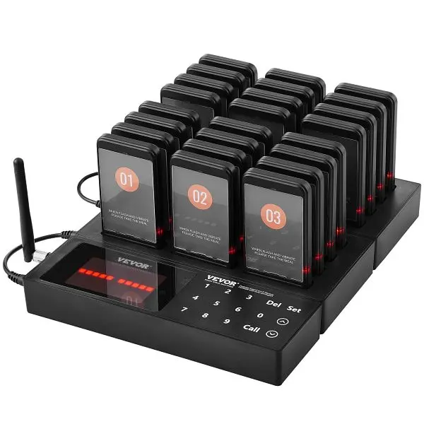 VEVOR Restaurant Pager System, Wireless 400m Long Range Lineup Waiting Queue Indicational, 24 Buzzers, DCPQCQDRCPFXR4K62V1