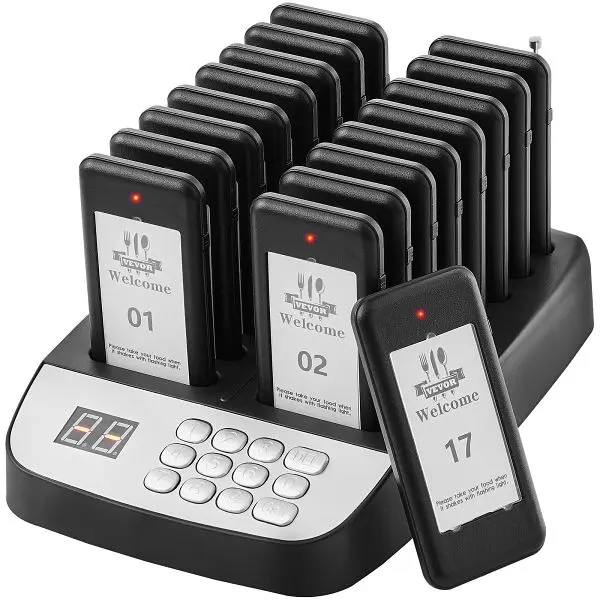 VEVOR Restaurant Pager System, Wireless 500m Long Range Lineup Waiting Queue Indicational, 16+1 Buzzers, DCPQCQJXAJFX2YZS0V1
