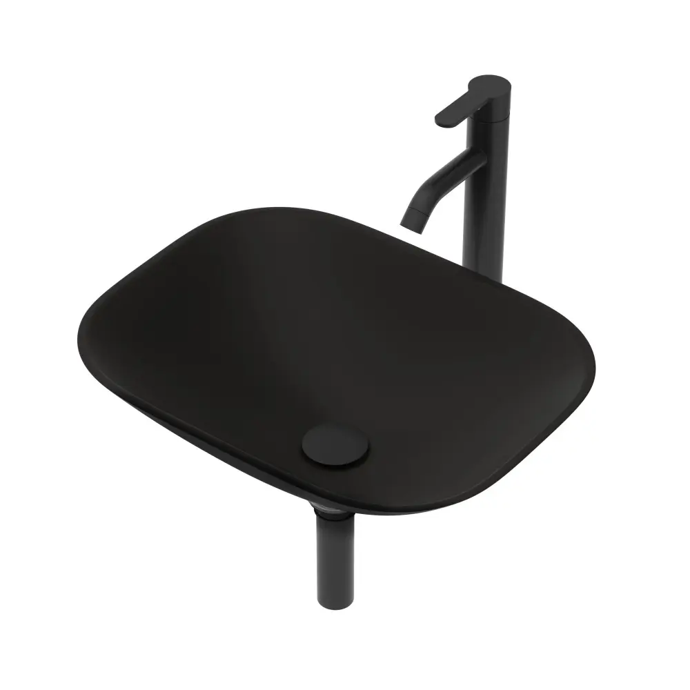 Artistic Tempered Glass Vessel Sink Faucet And Pop Up Drain - Matte Charcoal
