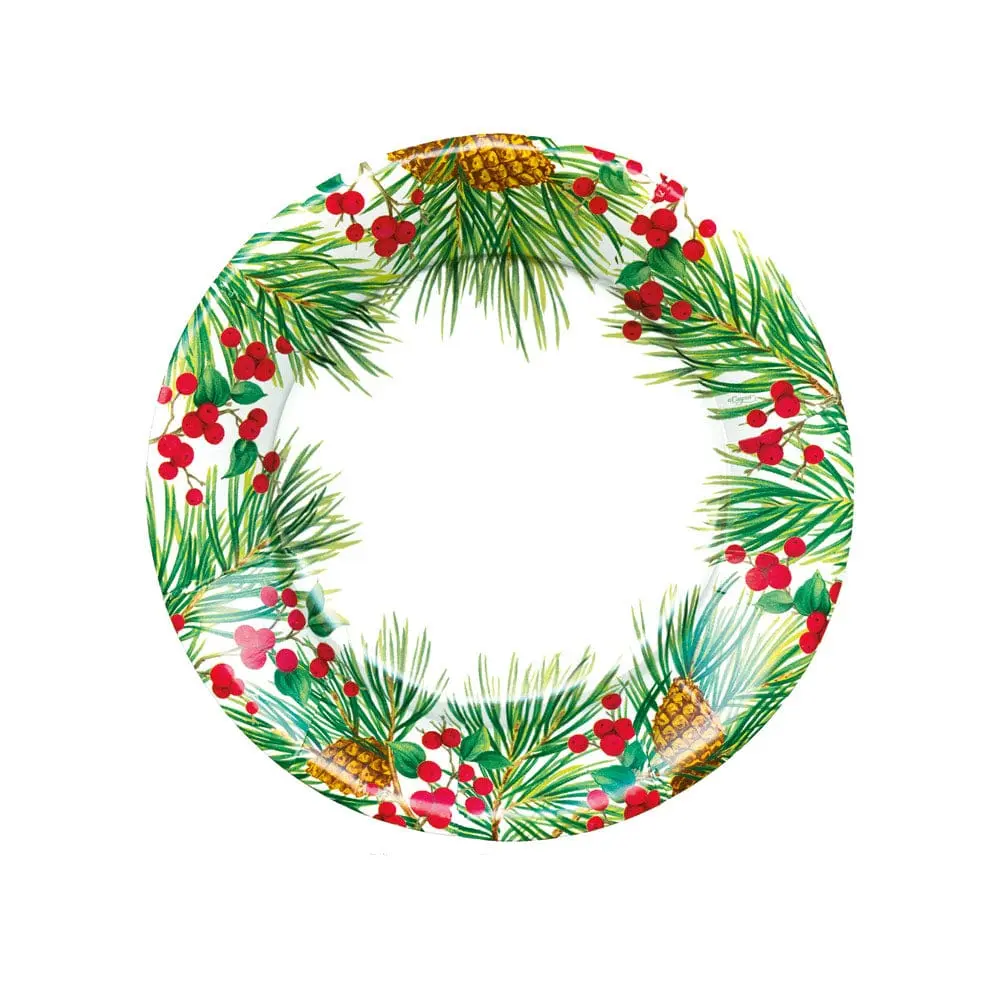 Evergreen And Berries White Paper Salad & Dessert Plates - features 8 Plates