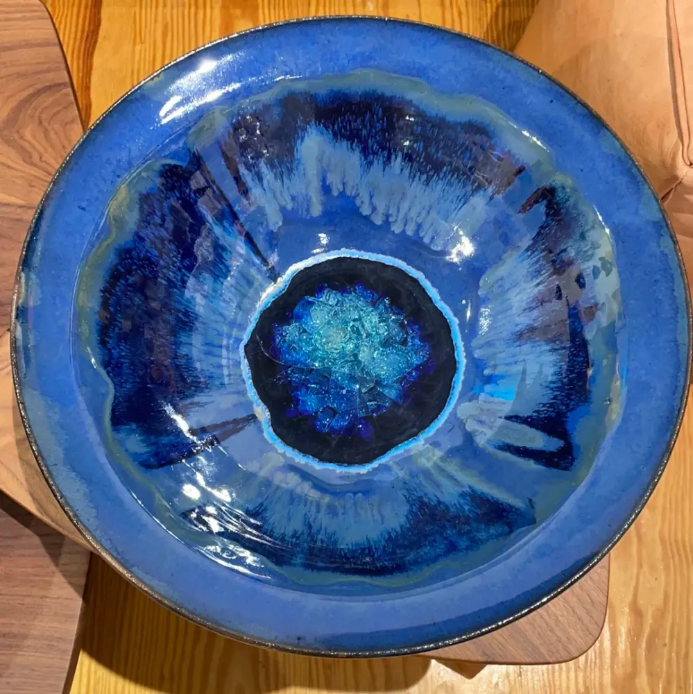 Flared 14” Bowl Glass Mint and Copper- XLarge
