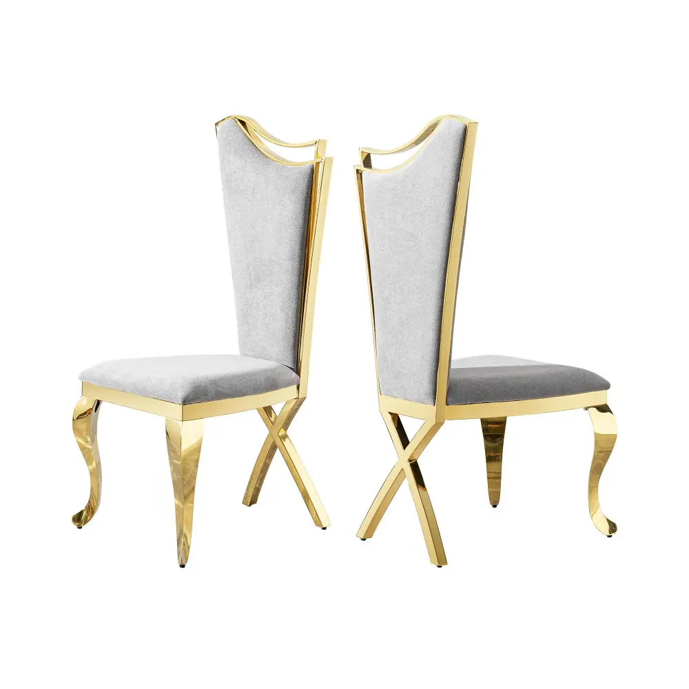 Gorgeous Streamlined High Back Fabric Stain-resistant Steel Dining Chair (Set 2) - Gold / Gray