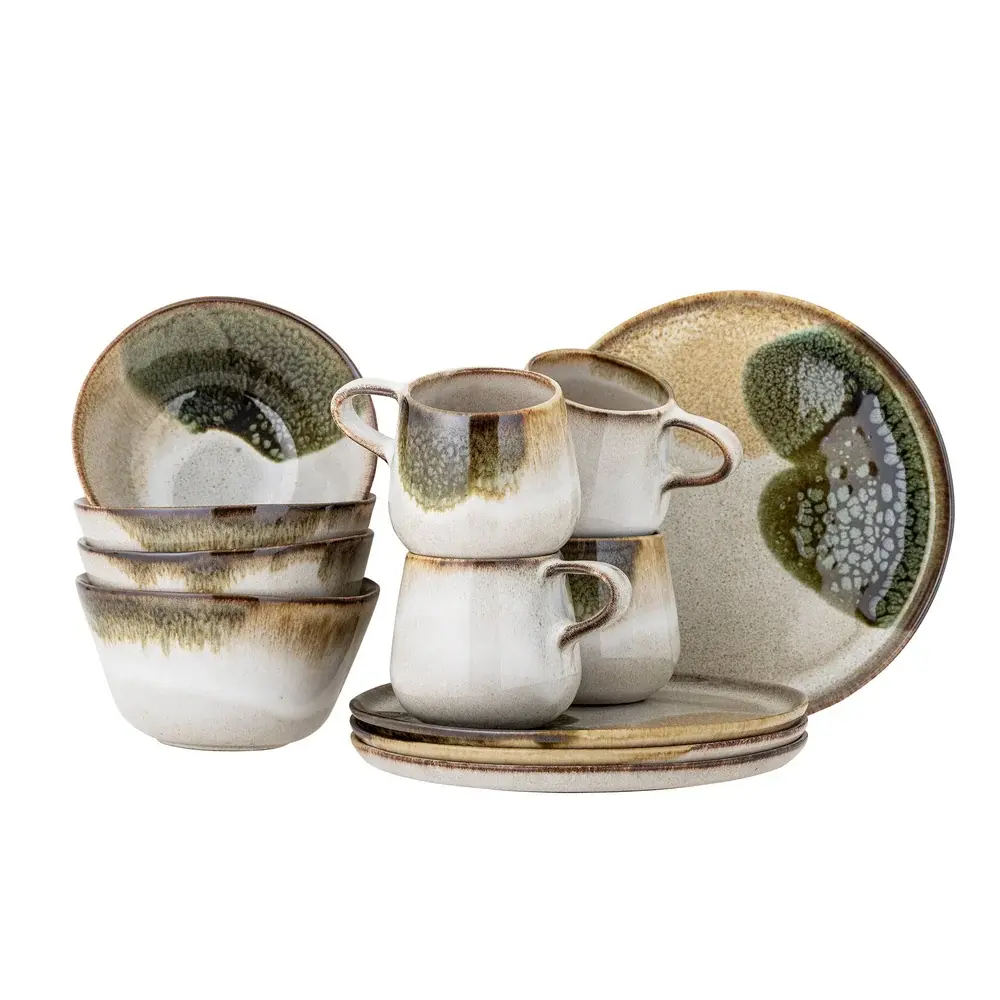 Jules 12 Piece Stoneware Breakfast Set - Olive