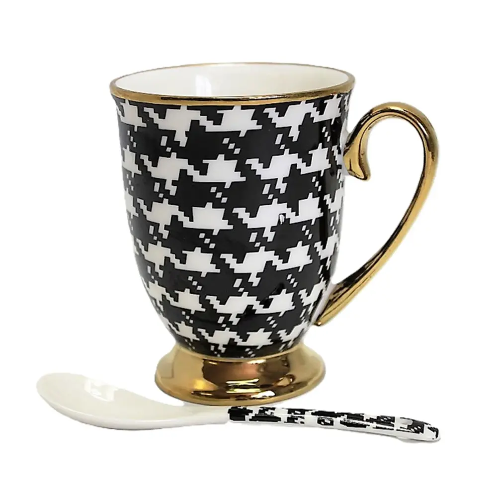 Mug Pepit Gold Handle Base Spoon Porcelain Select, Queen Isabel