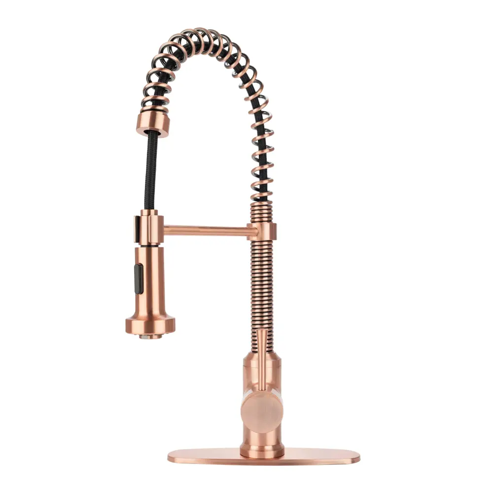 Residential Single-Handle, Pull-Down Sprayer Kitchen Faucet Flat Spray Head and Deck Plate Antique Copper- N96565F-DP-AC