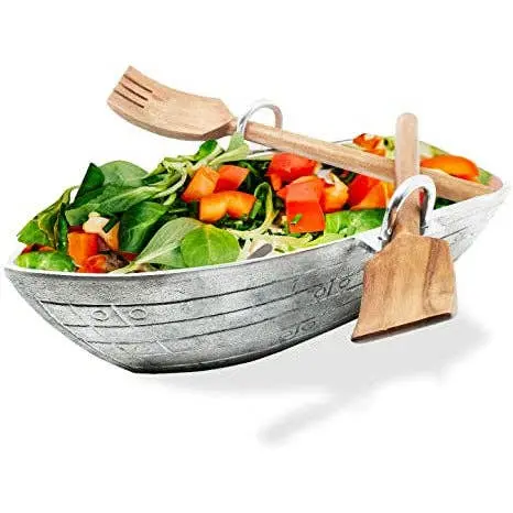 Rowboat Serving Bowl w/ Wood Serving Utensils Adjust