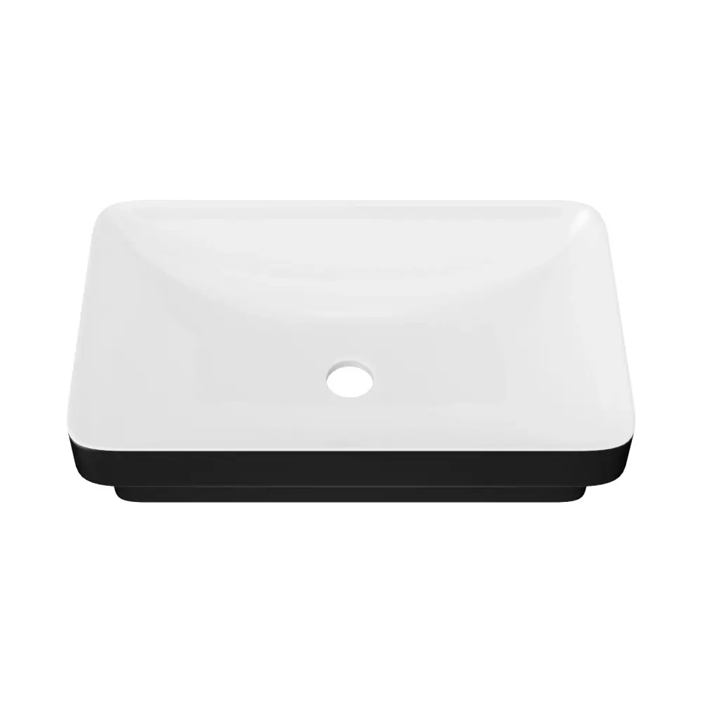Semi Recessed Bathroom Sink Vessel Design, Durable Glazed - White / Jet-black