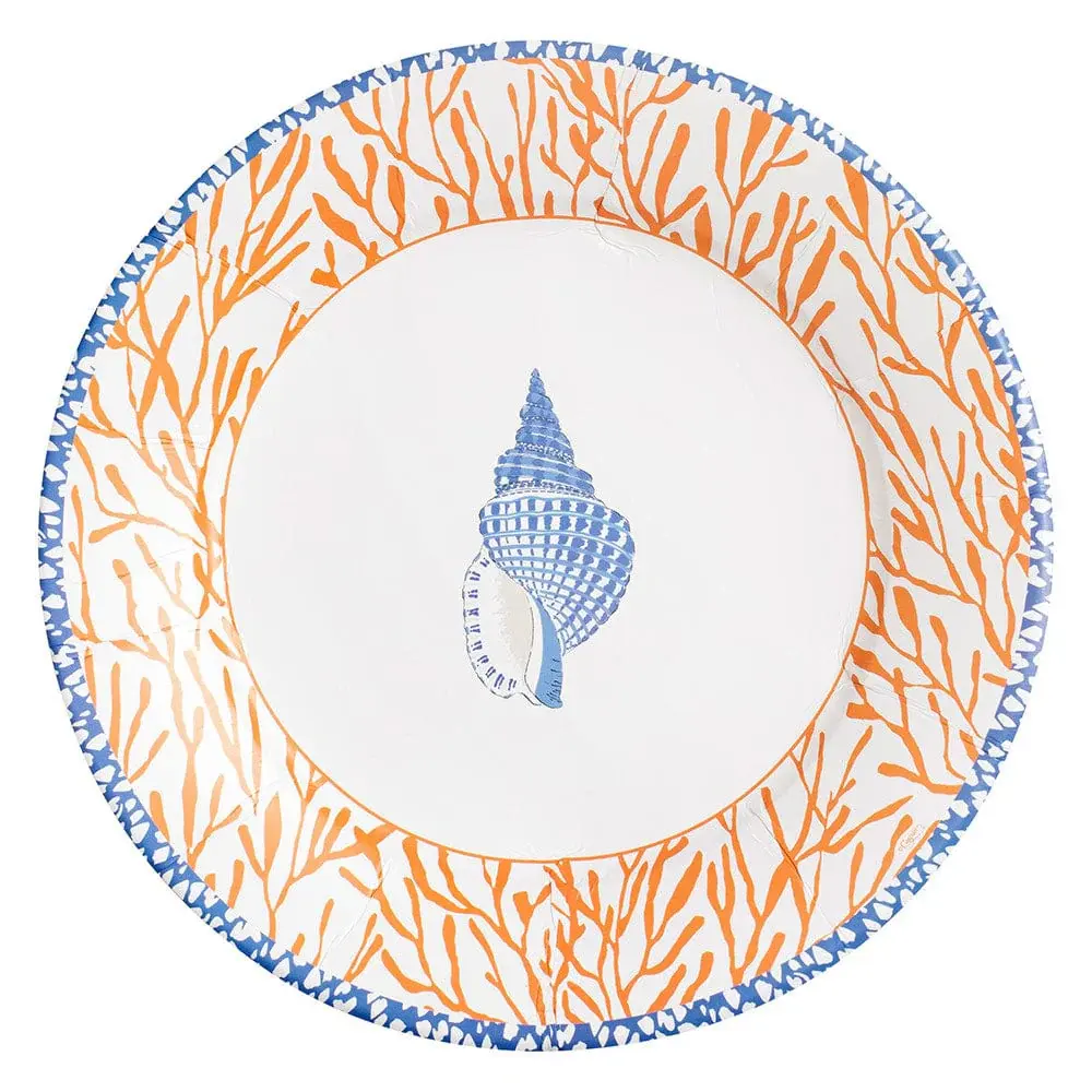 Shell Toile Dinner Plates Coral & Azure