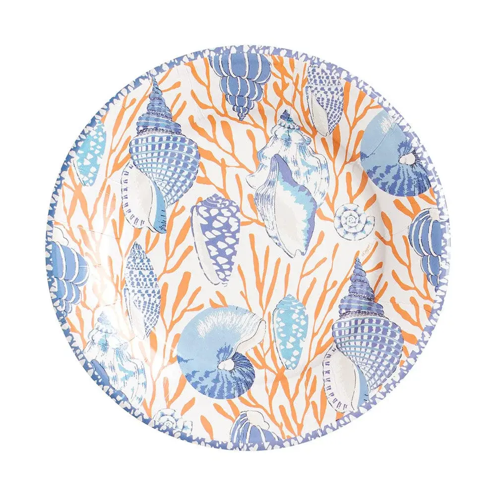 Shell Toile Salad & Dessert Plates Coral & Indigo