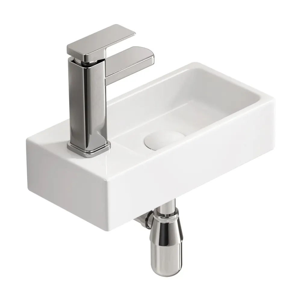 Wall Mounted Rectangle Vessel Sink Faucet & Drain - Milk Ivory