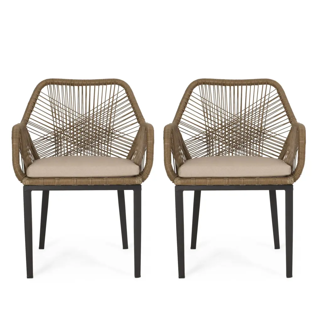 Modern Wicker Dining Club Chair Water Resistant Cushions - Cocoa / Beige