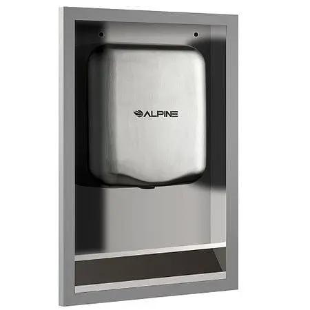 Alpine Commercial-Grade Hemlock Hand Dryer ADA Compliant Recess Kit, Stainless High-Carbon Steel Brushed, ALP400-RECESS
