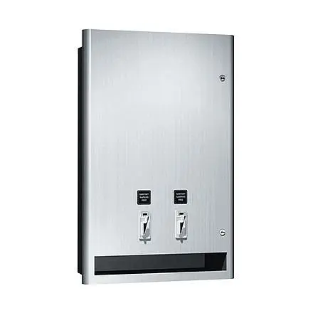 ASI Adaptable Profile Gatherion Dual (15) Napkin/(23) Tampon Vendor - Recessed - 25 Cent Operation, 10-94684-25