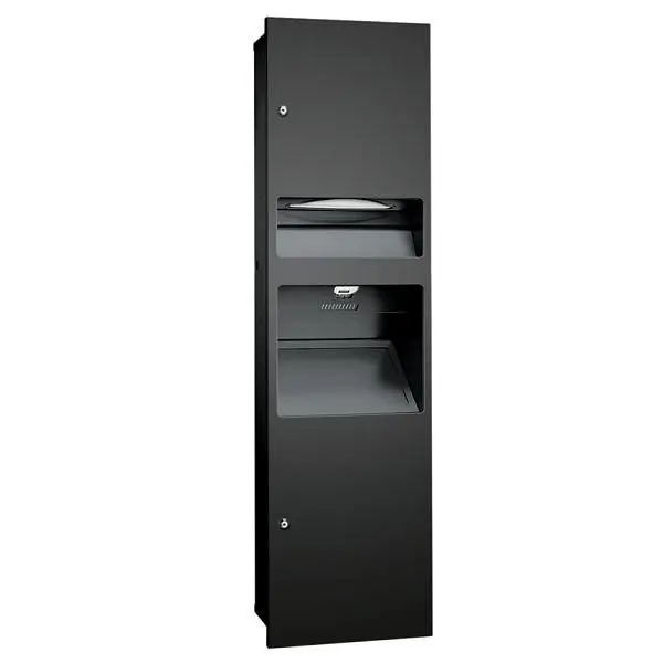 ASI Hardened Simplicity Gatherion 3--1 Paper Towel Dispenser Matte Black, Hand Dryer & Waste Receptacle - 6.8 gal. - R...