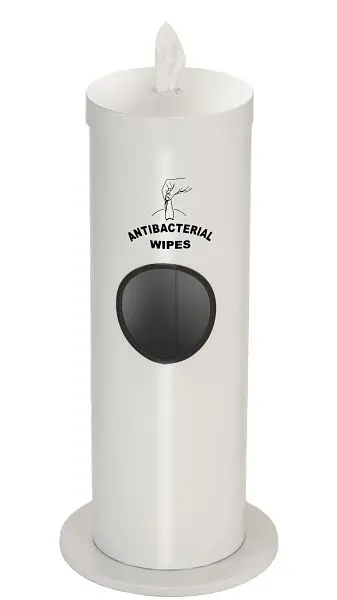 Glaro Floor Standing Antibacterial Wipe Dispenser/Receptacle Logo, Off-White, F1029-S-WH