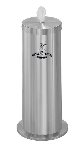 Glaro Floor Standing Antibacterial Wipe Dispenser/Storage Extra Wipe Reels Logo, Aluminium, F1027-S-SA