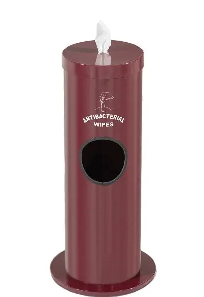 Glaro Instant Floor Standing Antibacterial Wipe Dispenser/Receptacle Logo, Burgundy, F1029-S-
