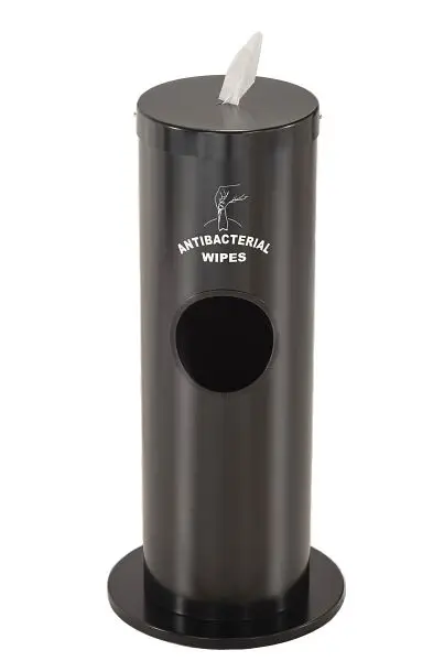 Glaro Optimized Floor Standing Antibacterial Wipe Dispenser/Receptacle Logo, Black, F1029-S-BK