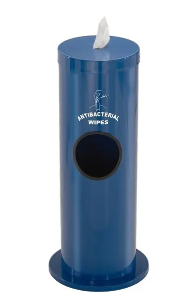 Glaro Sustainable Floor Standing Antibacterial Wipe Dispenser/Receptacle Logo, Blue, F1029-S-BL