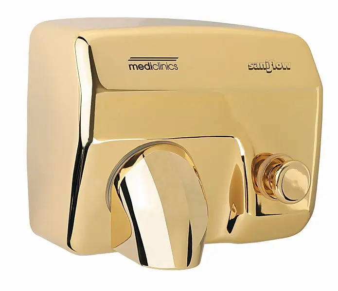 Saniflow Wide Push-Button, hand dryer, Gold plated, E88O-UL