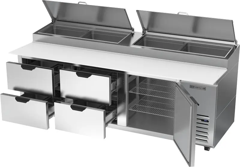 Beverage-Air Bright Deli/Pizza Prep Table One Door & Four Drawers, Exterior Dimensions: WxDxH: 93” X 37" X 53 1...