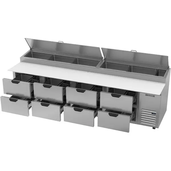 Beverage-Air Certified-Safe Deli/Pizza Prep Table Eight Drawers, Exterior Dimensions: WxDxH: 119" X 37" X 53 1/8...