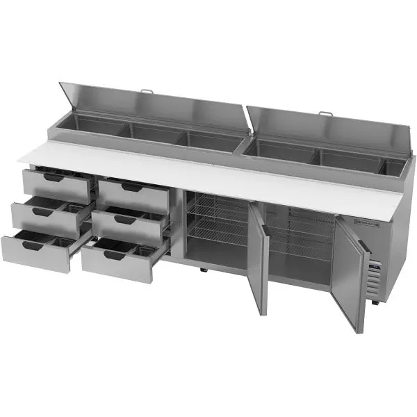 Beverage-Air Deli/Pizza Prep Table Two Door and Six Drawers, Exterior Dimensions: WxDxH: 119" X 37" X 53 1/8&quo...