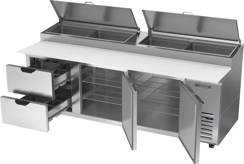Beverage-Air Deli/Pizza Prep Table Two Doors and Two Drawers, Exterior Dimensions: WxDxH: 93" X 37” X 53 1/8”, DP...