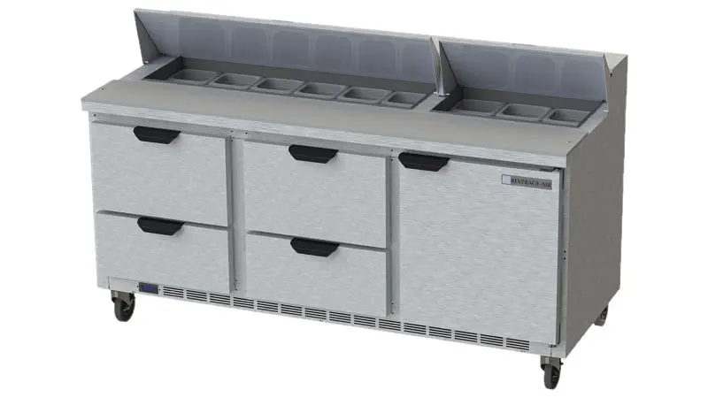 Beverage-Air Food Prep Table Drawers, Exterior Dimensions: WxDxH: 72"W x 32"D x 45 1/8"H Casters, 1 Door, S...