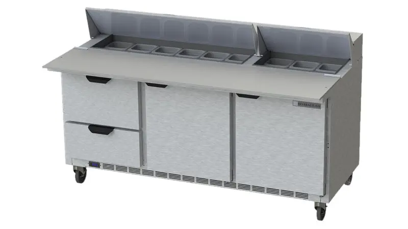 Beverage-Air Food Prep Table Drawers, Exterior Dimensions: WxDxH: 72"W x 38 3/8"D x 45 1/8"H Casters, 454 l...