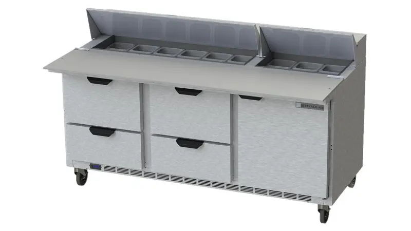 Beverage-Air Food Prep Table Drawers, Exterior Dimensions: WxDxH: 72"W x 38 3/8"D x 45 1/8"H Casters, 468 l...
