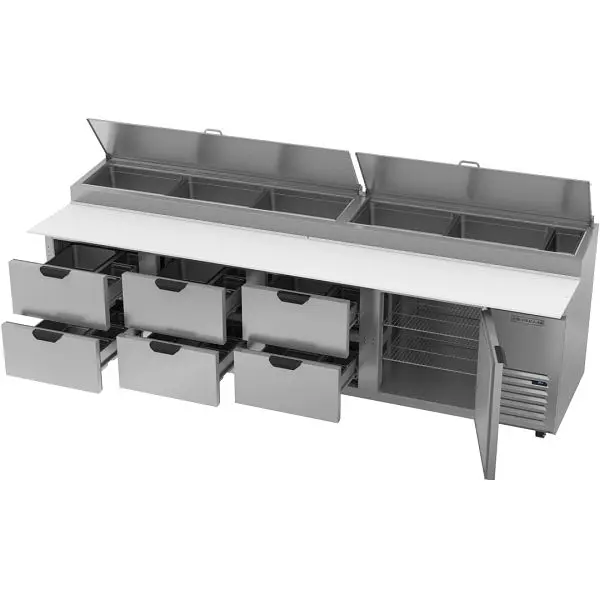 Beverage-Air UL-Listed Deli/Pizza Prep Table One Door and Six Drawers, Exterior Dimensions: WxDxH: 119" X 37" X ...