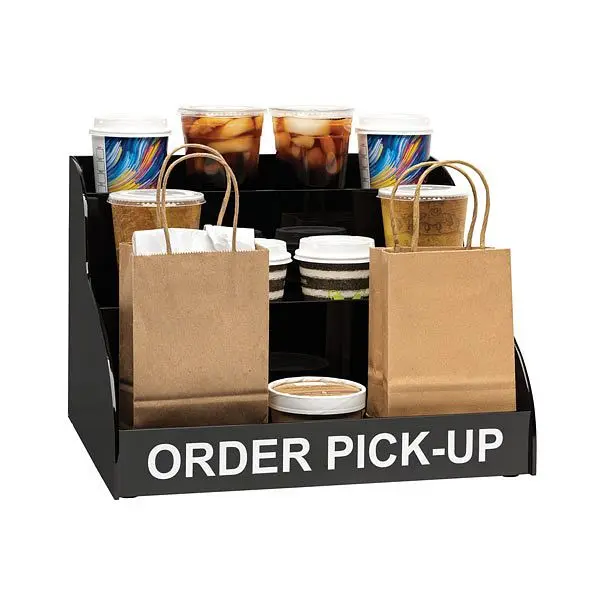 Dispense Rite Countertop Mobile Order Pickup Unit three tiered shelves - Black Acrylic, MOPU-3B