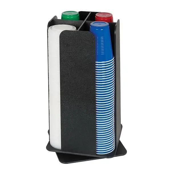 Dispense Rite Four section countertop cup and lid preparer - Ebony Polystyrene, RCLO-LG-4BT