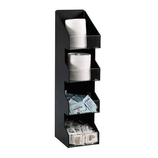 Dispense Rite Four section countertop vertical lid/condiment preparer - Black Polystyrene, VCO-4