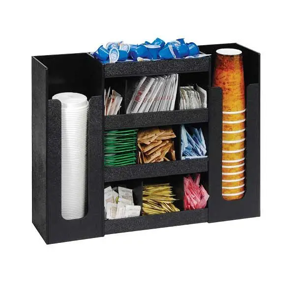 Dispense Rite Six section cup, lid and condiment preparer - Midnight Black Polystyrene, DLCO-5BT